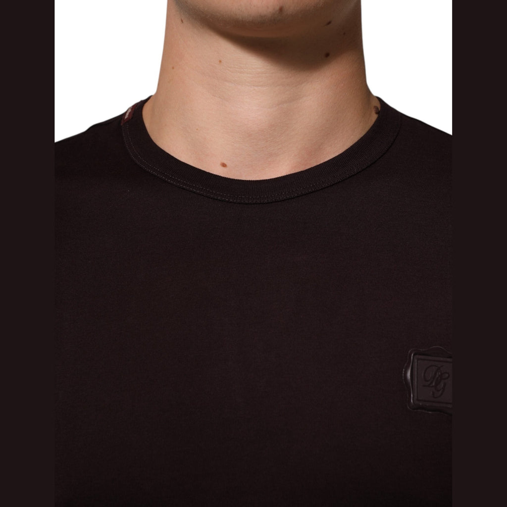 Dolce & Gabbana Brown Logo Plaque Cotton Crew Neck T-shirt