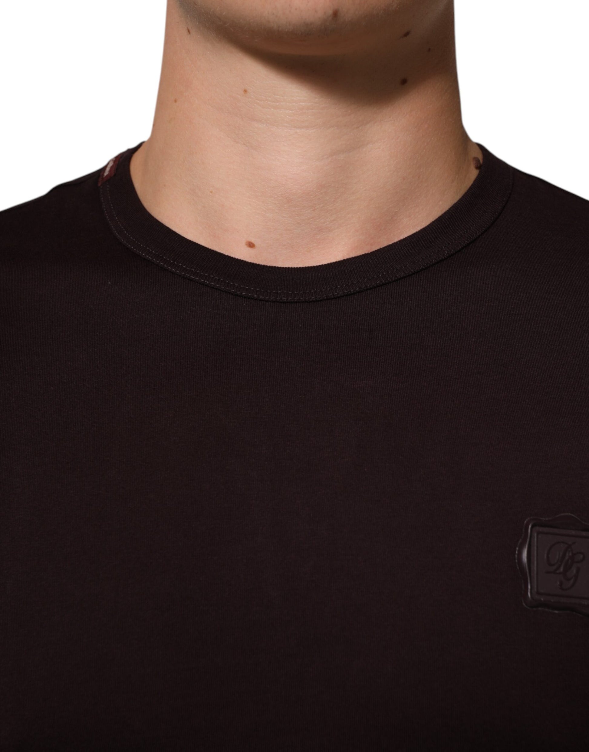 Dolce & Gabbana Brown Logo Plaque Cotton Crew Neck T-shirt Dolce & Gabbana