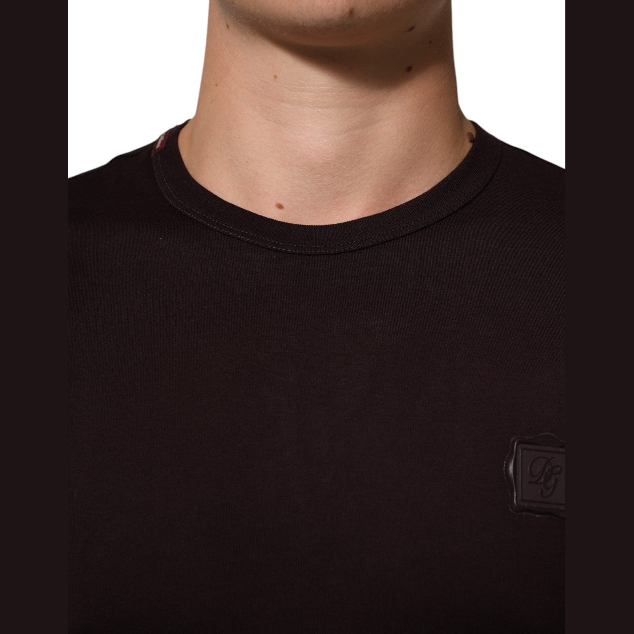 Dolce & Gabbana Brown Logo Plaque Cotton Crew Neck T-shirt