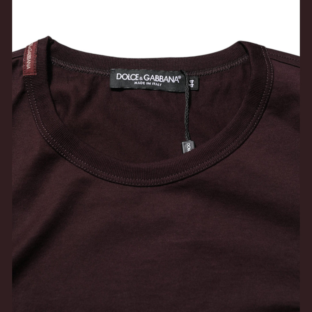 Dolce & Gabbana Brown Logo Plaque Cotton Crew Neck T-shirt