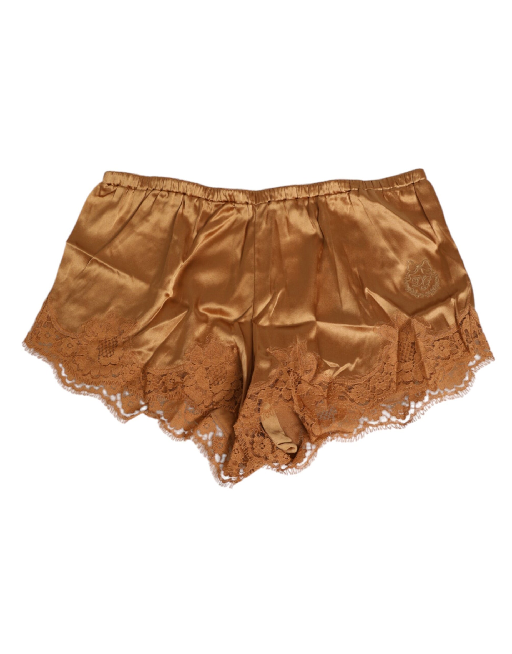 Dolce & Gabbana Brown Silk Satin Floral Lace Shorts Underwear Dolce & Gabbana