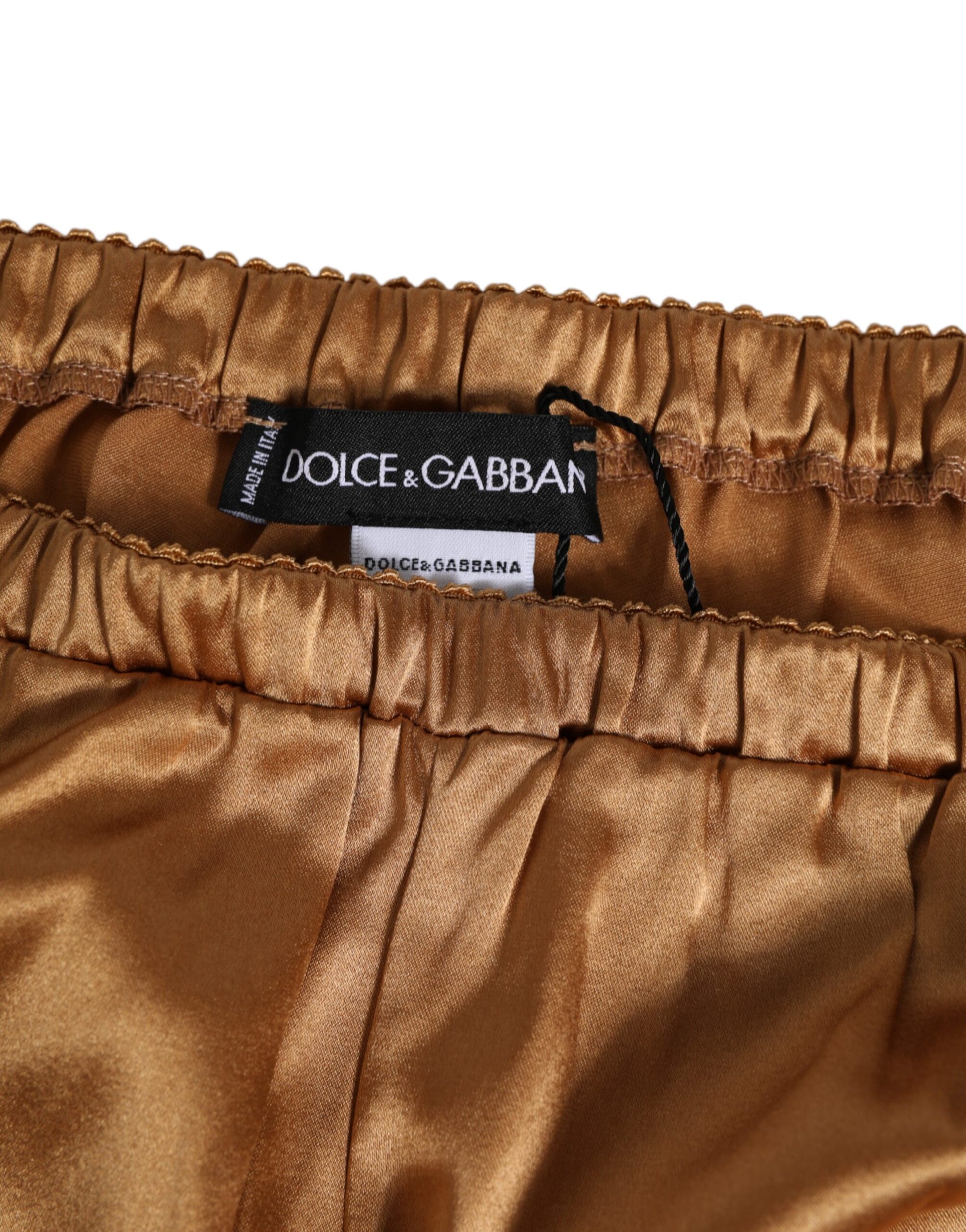 Dolce & Gabbana Brown Silk Satin Floral Lace Shorts Underwear Dolce & Gabbana