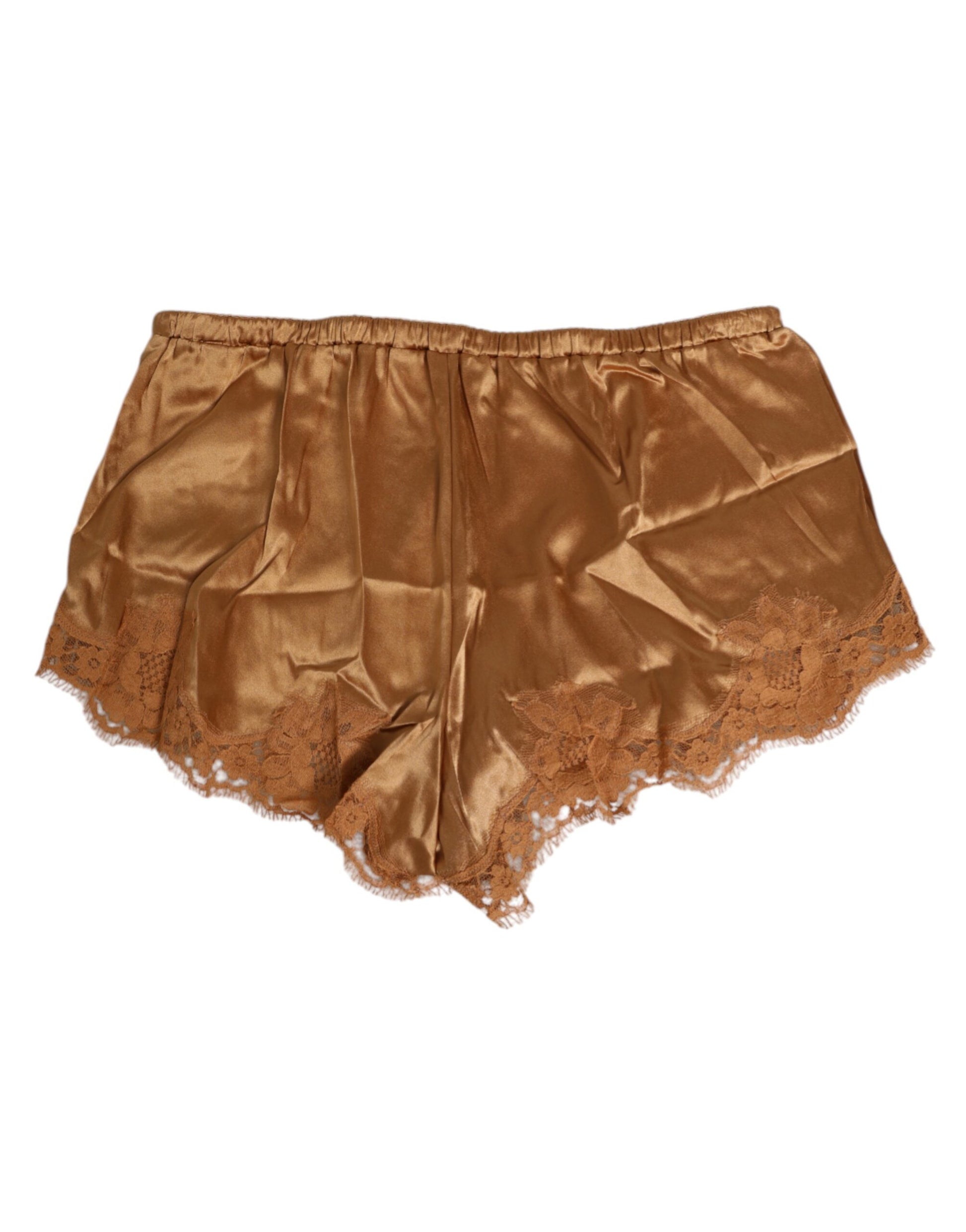 Dolce & Gabbana Brown Silk Satin Floral Lace Shorts Underwear Dolce & Gabbana