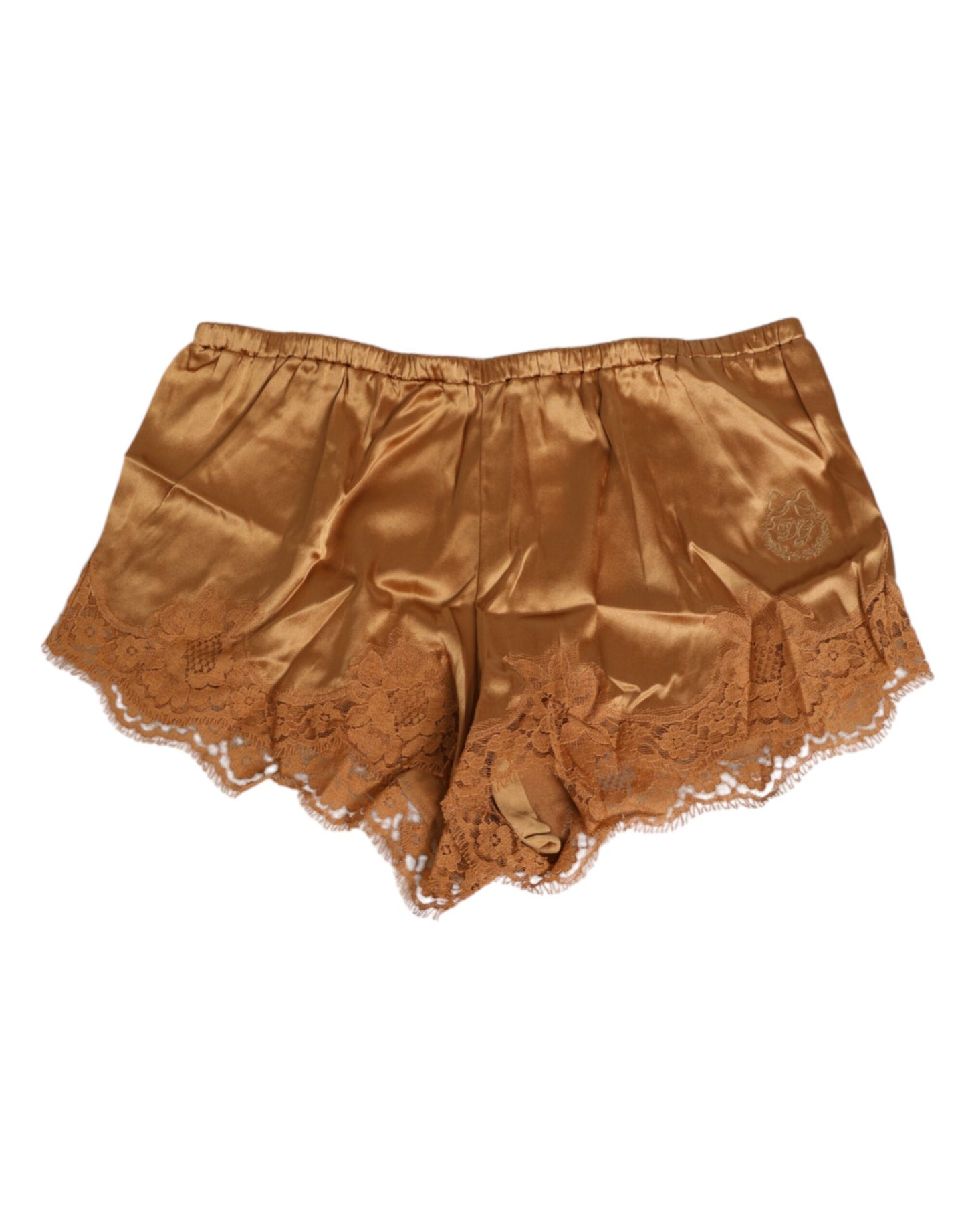 Dolce & Gabbana Brown Silk Satin Floral Lace Shorts Underwear Dolce & Gabbana