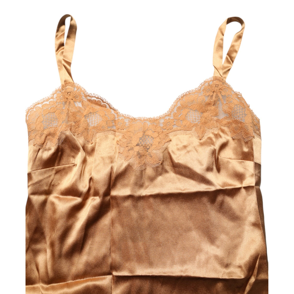 Dolce & Gabbana Brown Floral Lace Silk Satin Tank Lingerie Underwear
