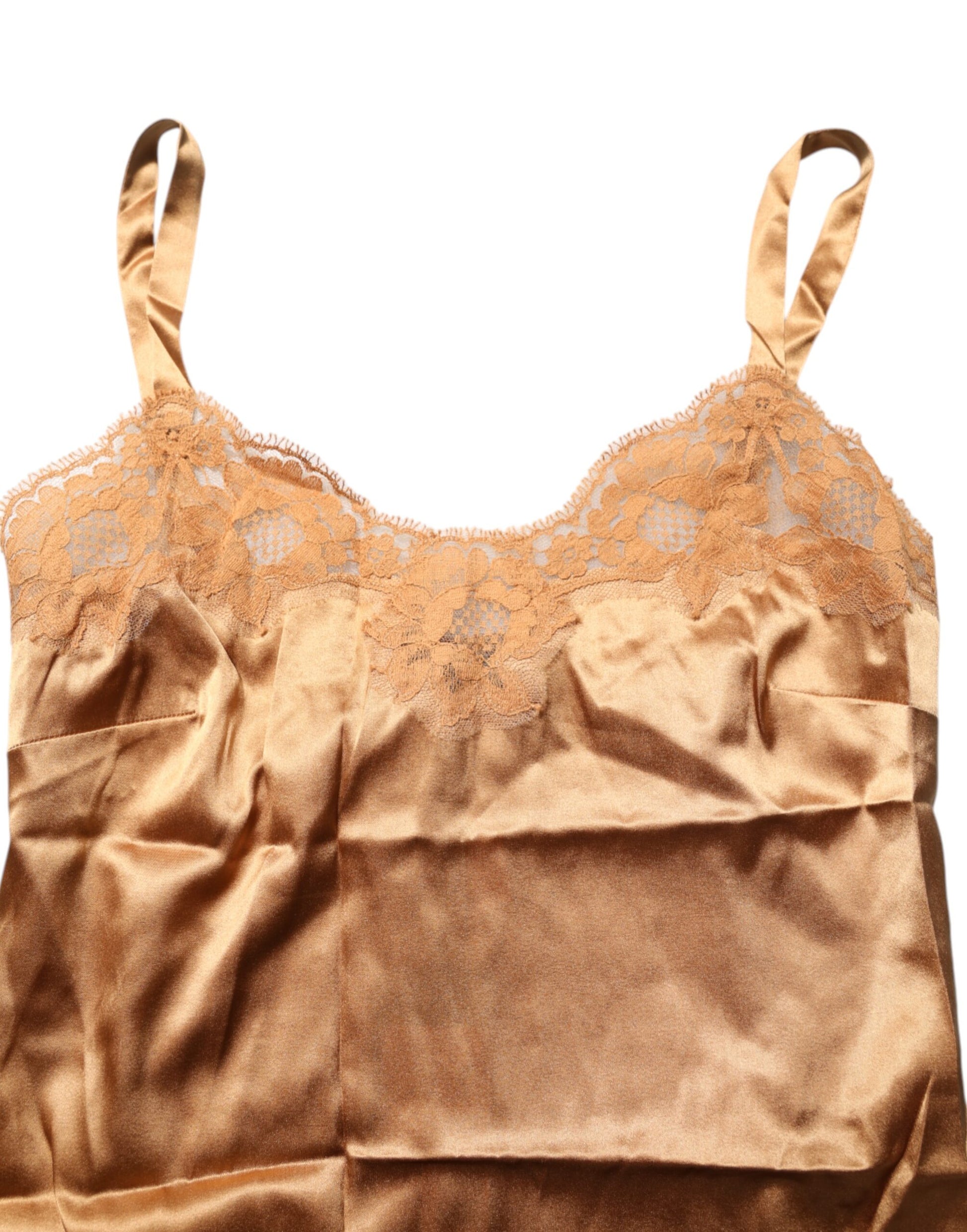 Dolce & Gabbana Brown Floral Lace Silk Satin Tank Lingerie Underwear Dolce & Gabbana