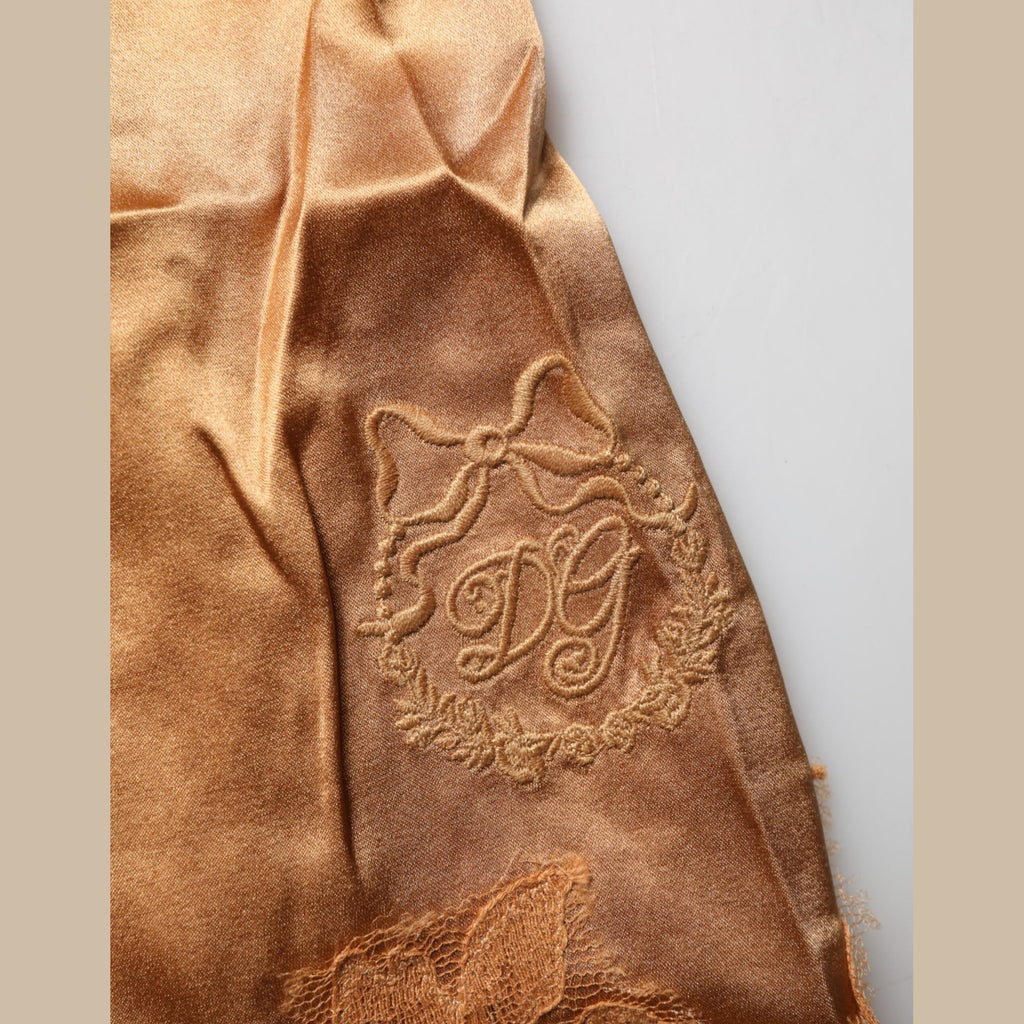 Dolce & Gabbana Brown Floral Lace Silk Satin Tank Lingerie Underwear