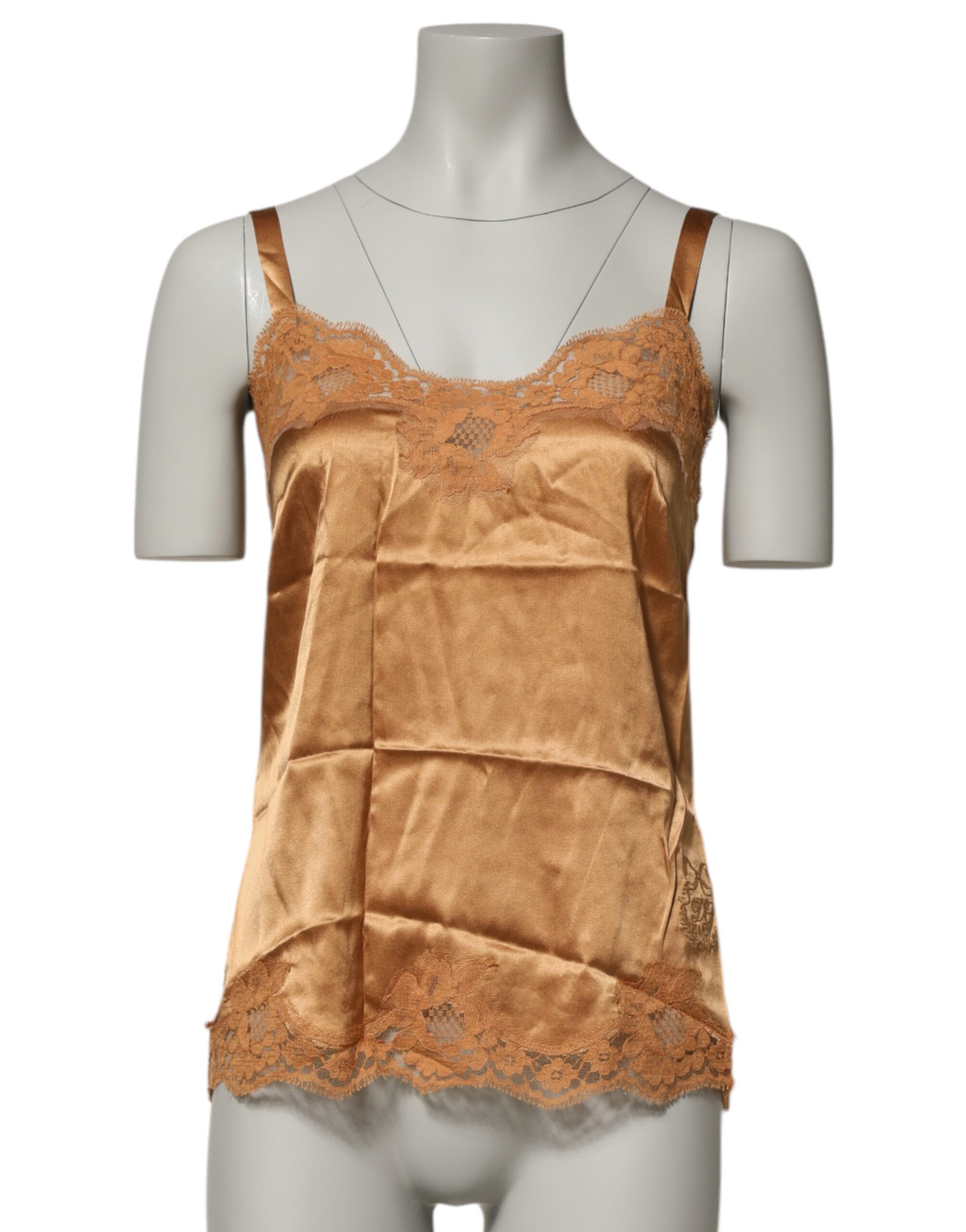 Dolce & Gabbana Brown Floral Lace Silk Satin Tank Lingerie Underwear Dolce & Gabbana