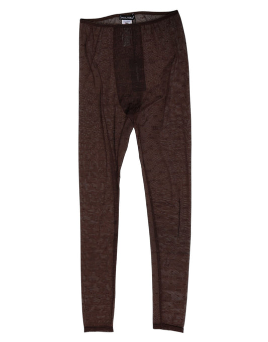 Dolce & Gabbana Brown Nylon Logo Lace Leggings Pants Underwear Dolce & Gabbana