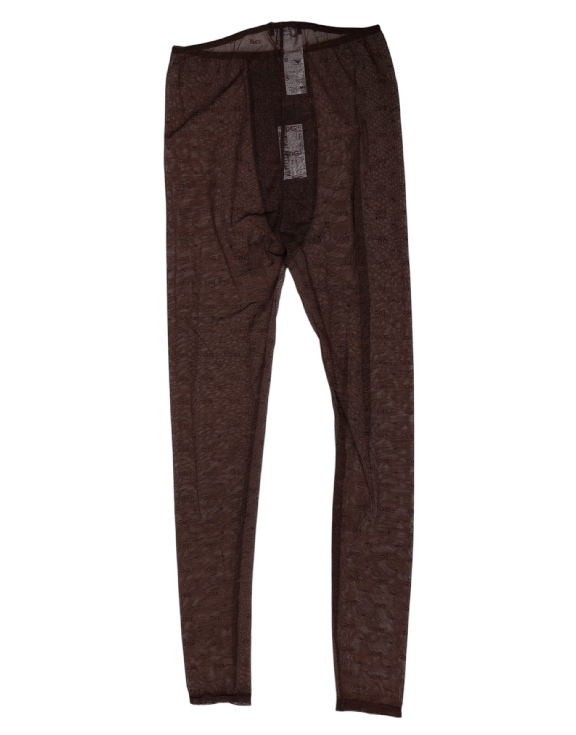 Dolce & Gabbana Brown Nylon Logo Lace Leggings Pants Underwear Dolce & Gabbana