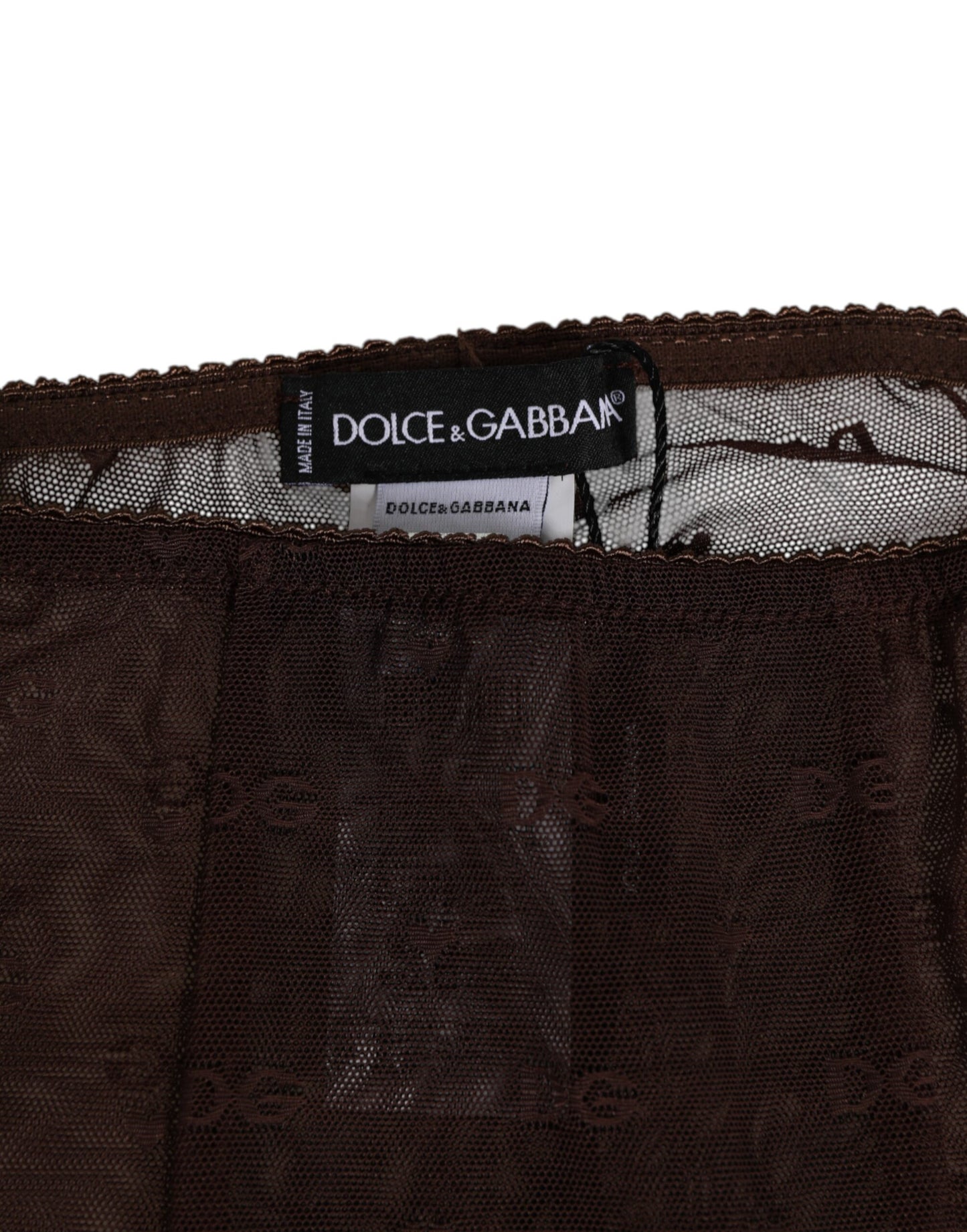 Dolce & Gabbana Brown Nylon Logo Lace Leggings Pants Underwear Dolce & Gabbana