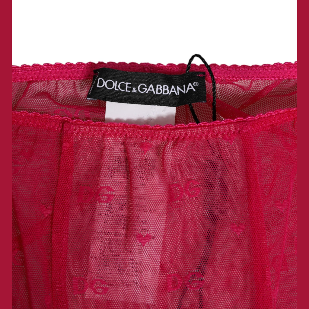 Dolce & Gabbana Fuchsia Logo Lace Tight Midi Trousers Underwear
