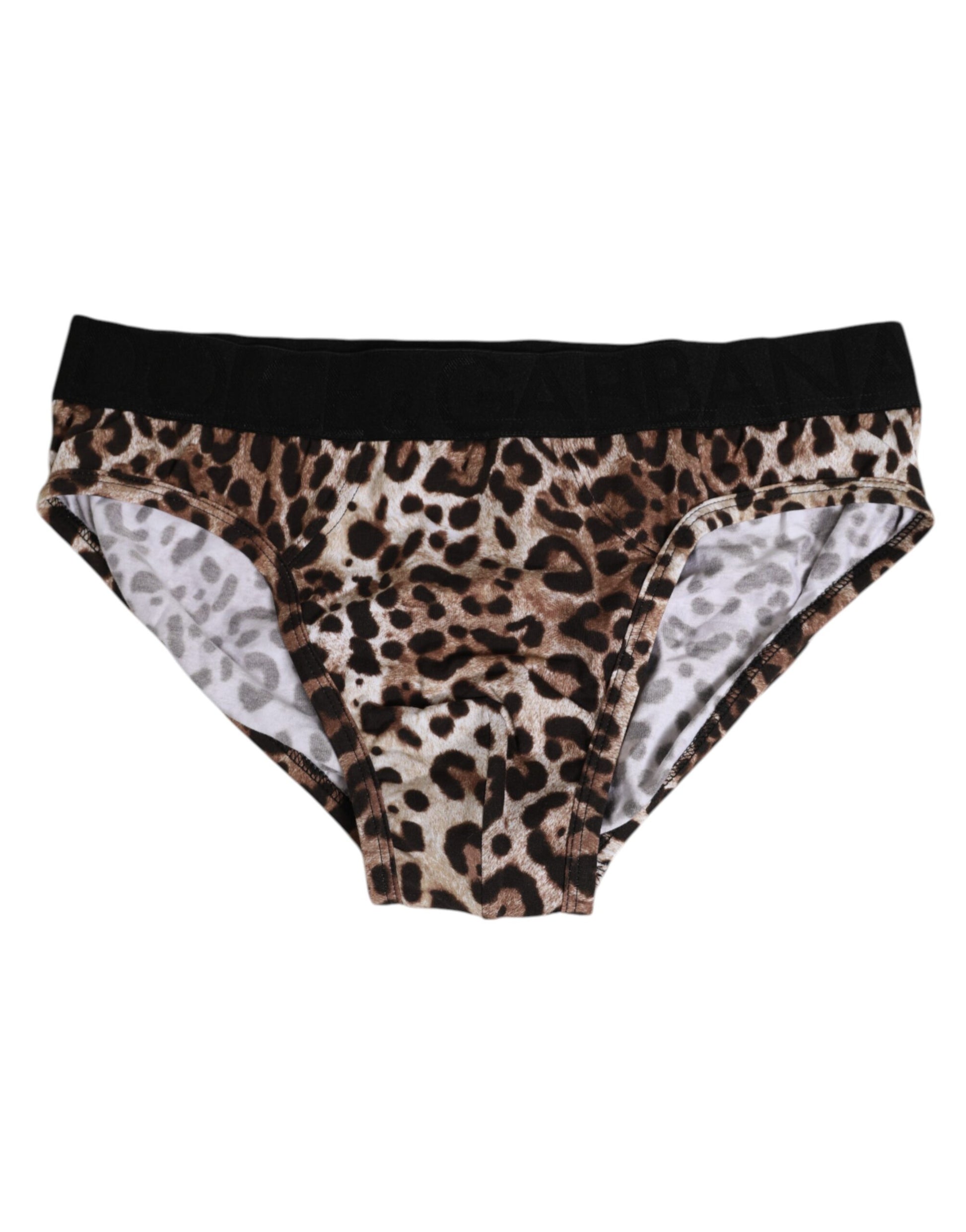Dolce & Gabbana Brown Cotton Leopard Logo Midi Brief Underwear Dolce & Gabbana