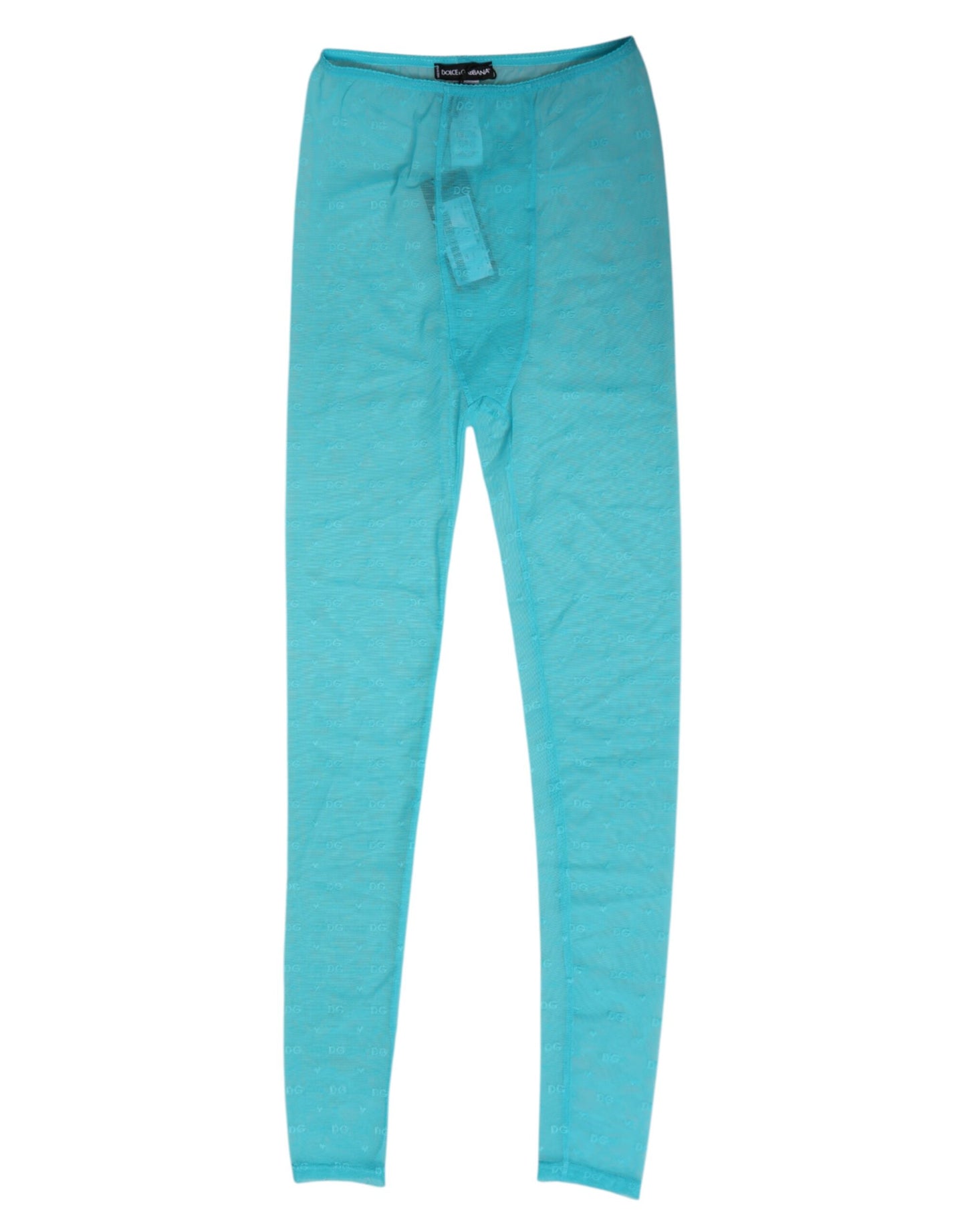 Dolce & Gabbana Light Blue Nylon Logo Lace Leggings Pants Underwear