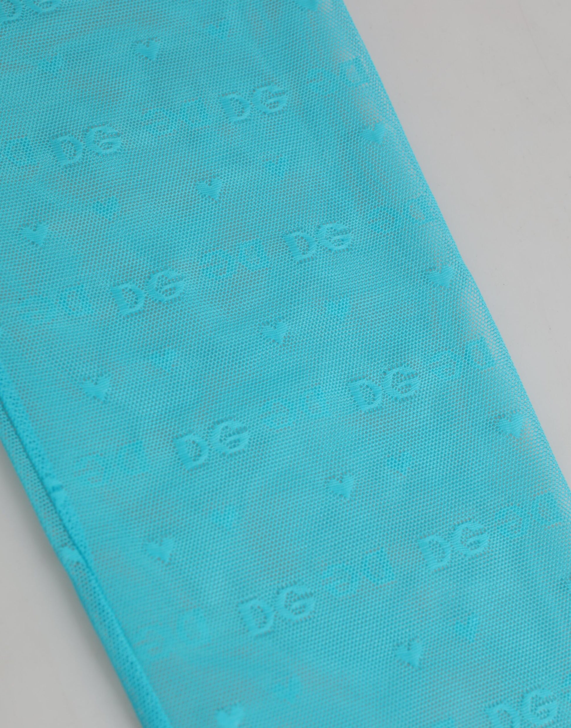 Dolce & Gabbana Light Blue Nylon Logo Lace Leggings Pants Underwear