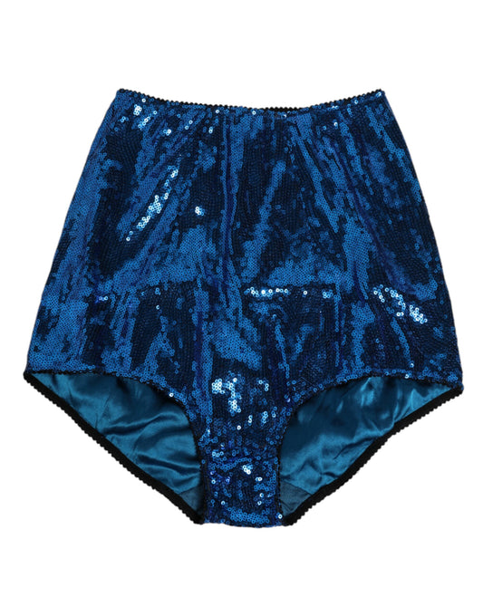 Dolce & Gabbana Blue Sequin Embellished High Waist Girdle Underwear Dolce & Gabbana
