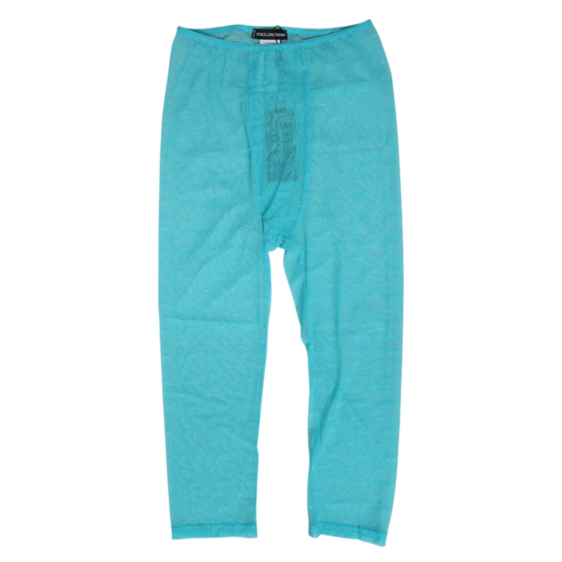 Dolce & Gabbana Light Blue Logo Lace Tight Midi Trouser Underwear