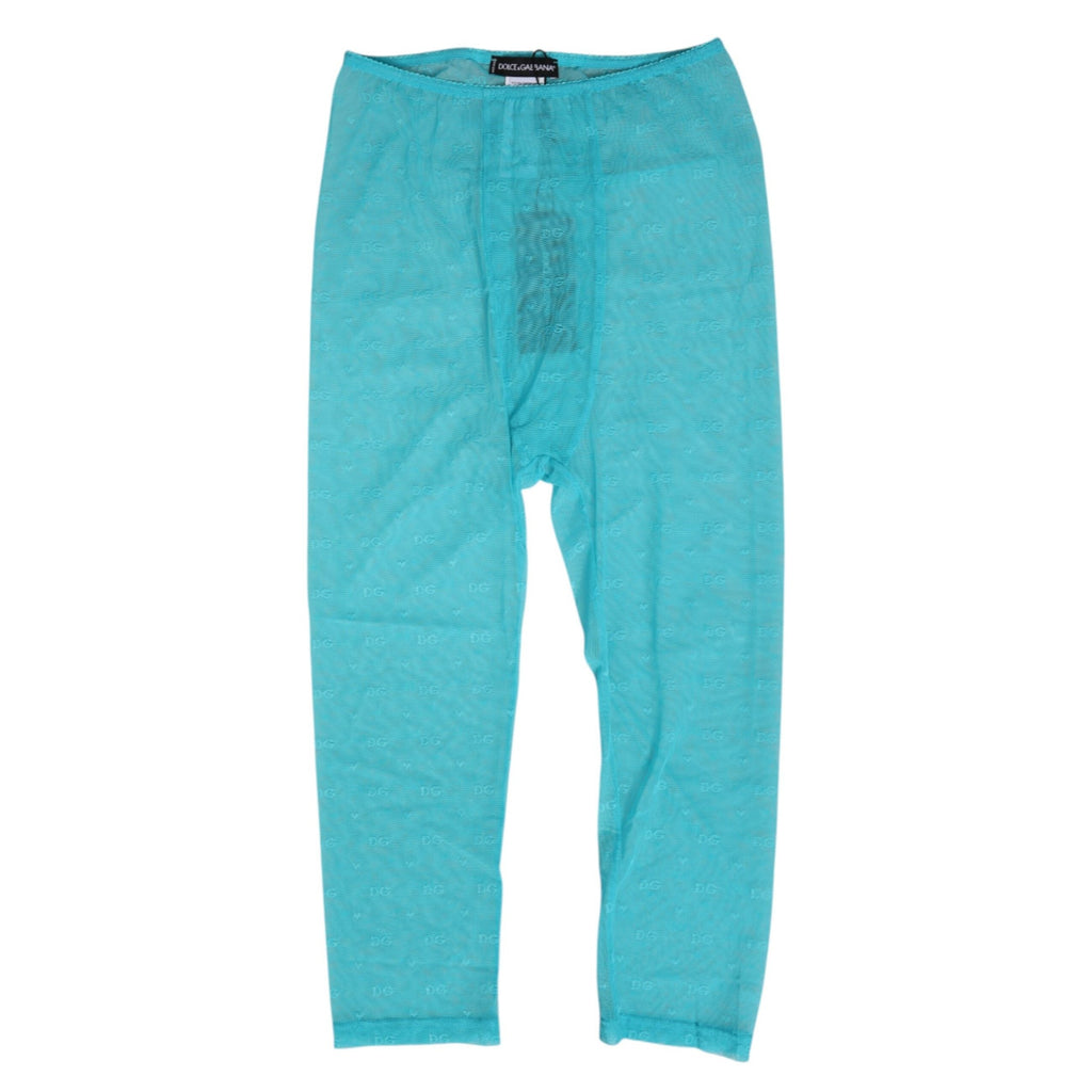Dolce & Gabbana Light Blue Logo Lace Tight Midi Trouser Underwear