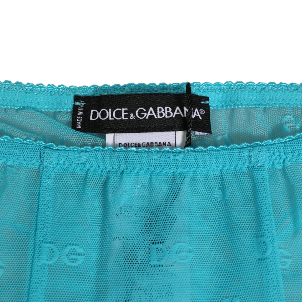 Dolce & Gabbana Light Blue Logo Lace Tight Midi Trouser Underwear