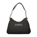 Guess Jeans Nero polyester women's handbag with sleek design and silver hardware, featuring a top handle and spacious interior.
