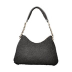 Black Guess Jeans polyester women's handbag with sleek design and top handles, featuring subtle branding and a spacious interior.