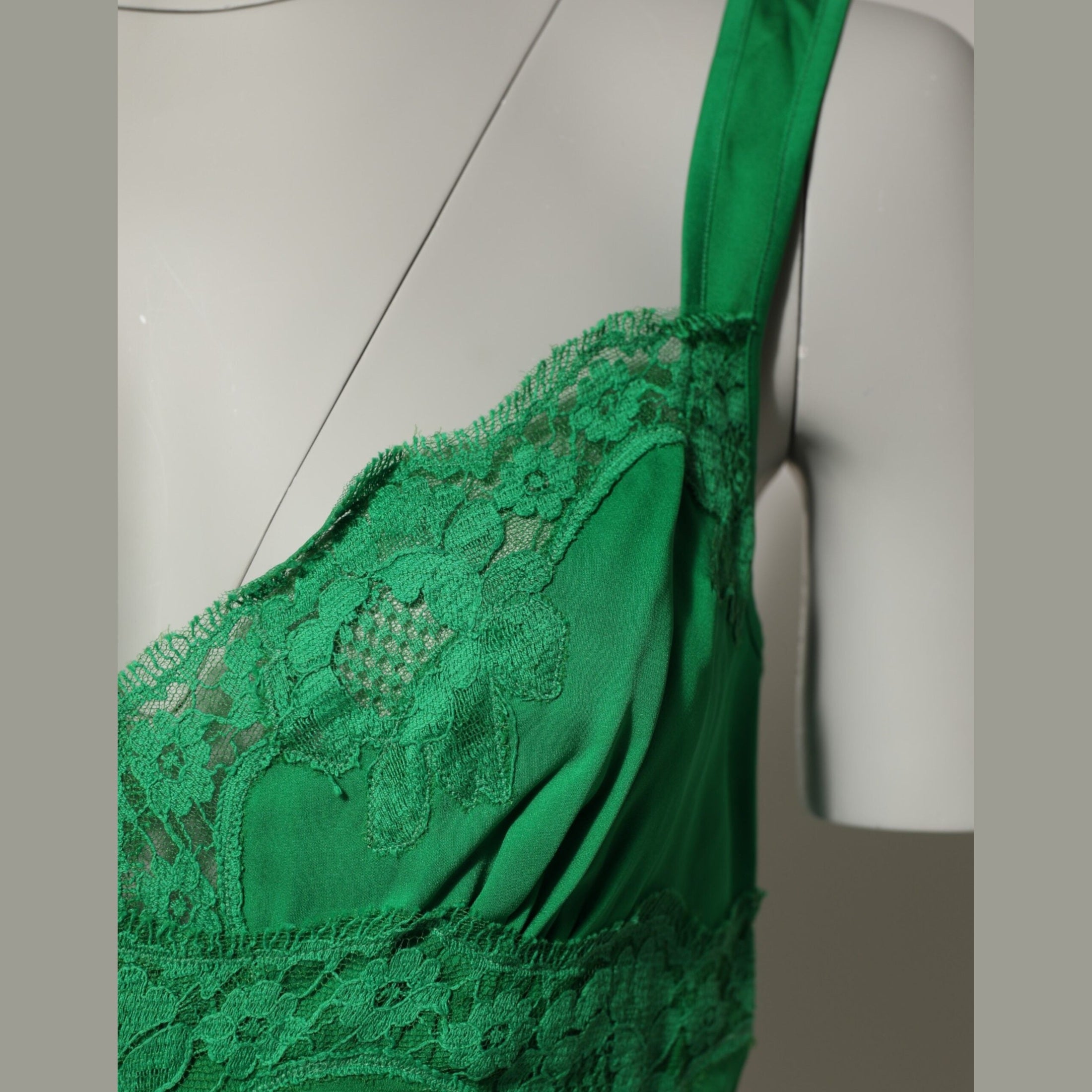 Dolce & Gabbana Green Floral Lace Tank Lingerie Top Underwear