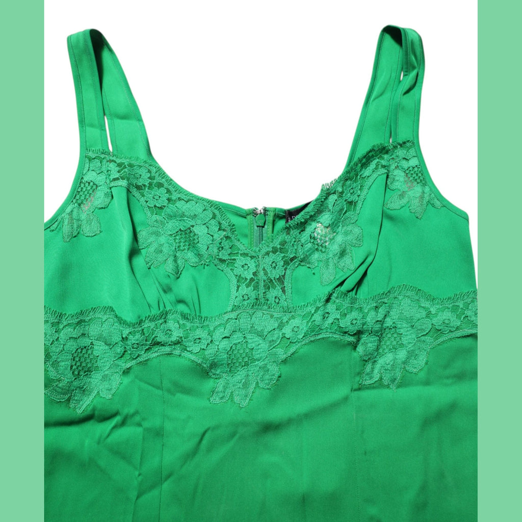 Dolce & Gabbana Green Floral Lace Tank Lingerie Top Underwear