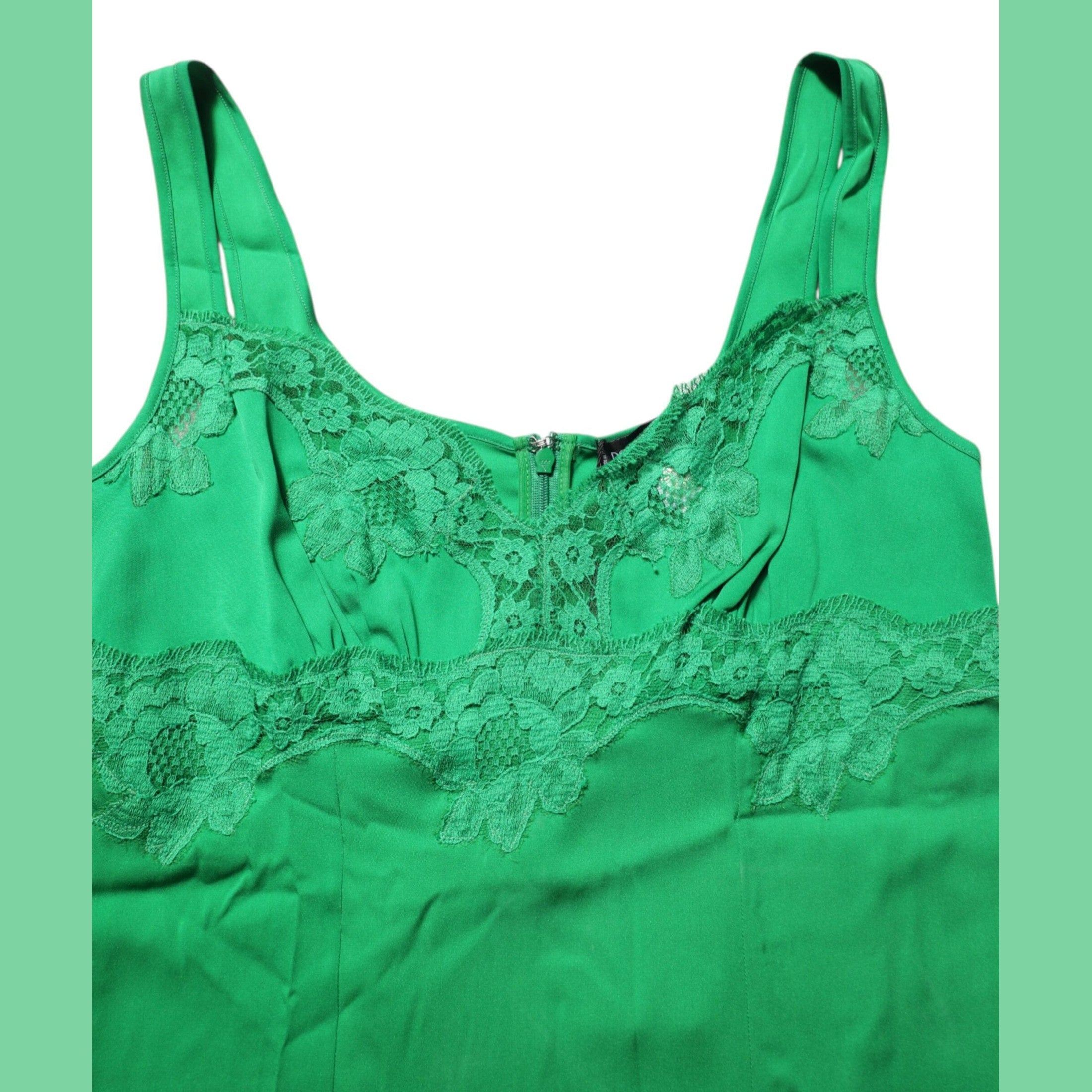 Dolce & Gabbana Green Floral Lace Tank Lingerie Top Underwear