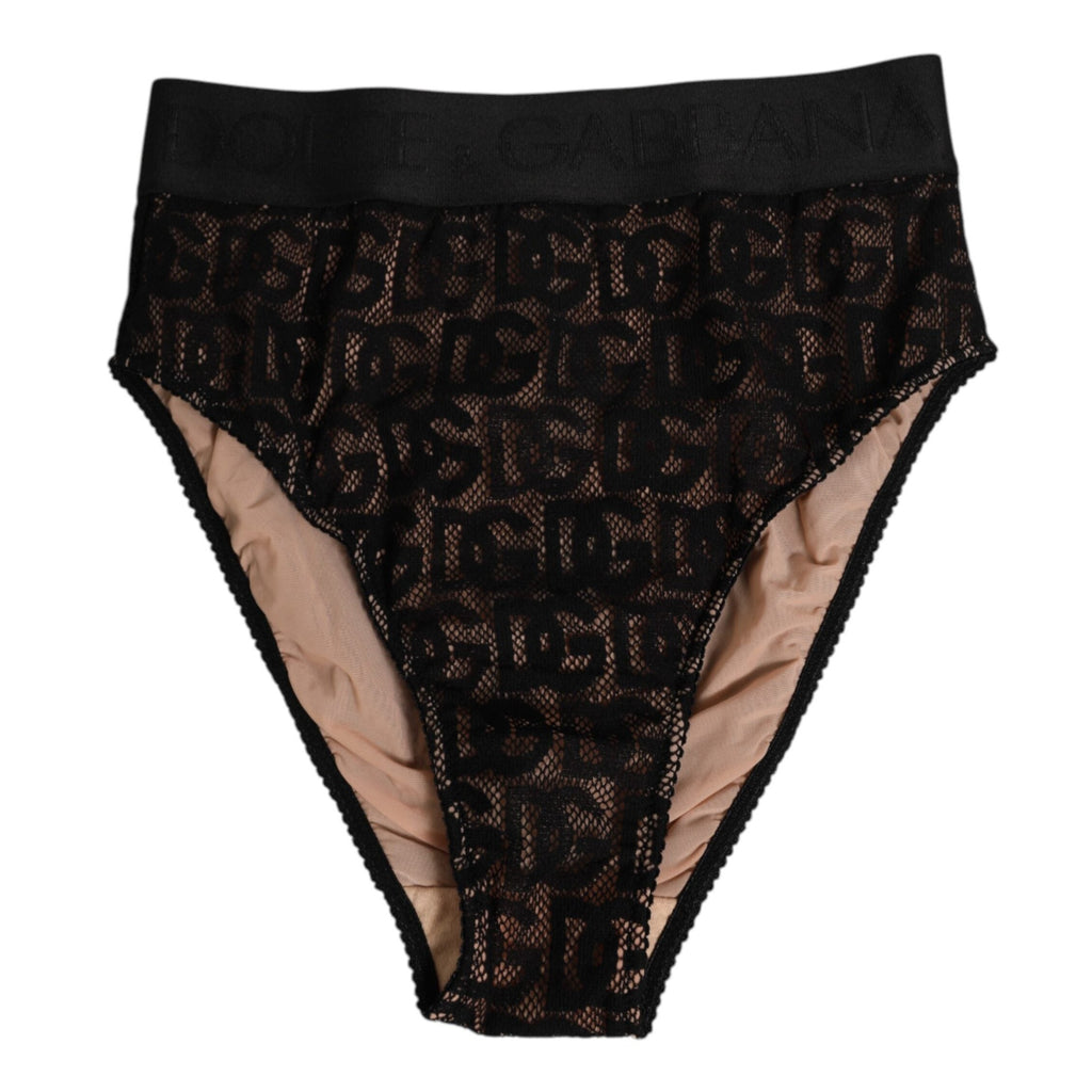 Dolce & Gabbana Black DG Logo Lace High Brief Panty Underwear