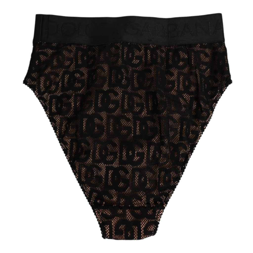 Dolce & Gabbana Black DG Logo Lace High Brief Panty Underwear