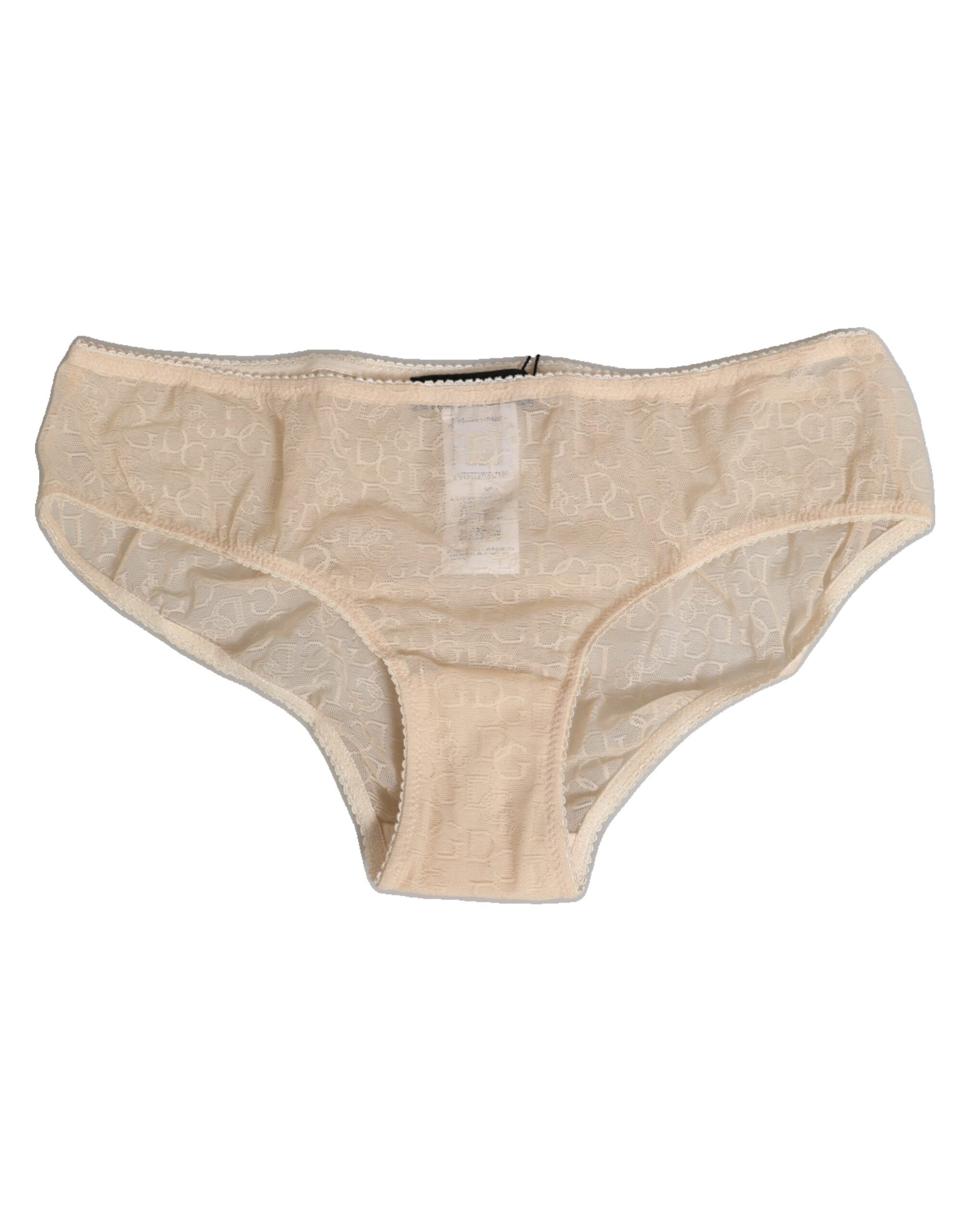 Dolce & Gabbana Beige DG Logo Lace Mid Waist Panty Underwear Dolce & Gabbana