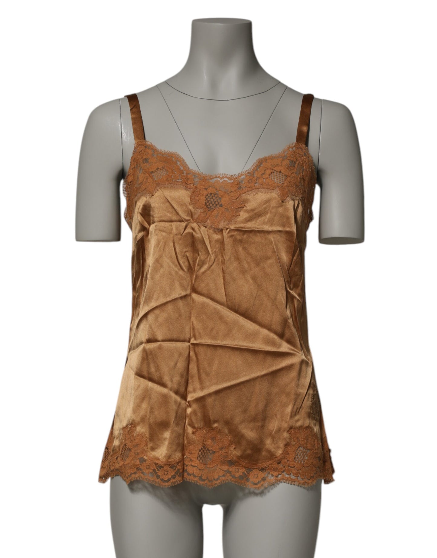 Dolce & Gabbana Brown Floral Lace Tank Lingerie Sleepwear Underwear Dolce & Gabbana