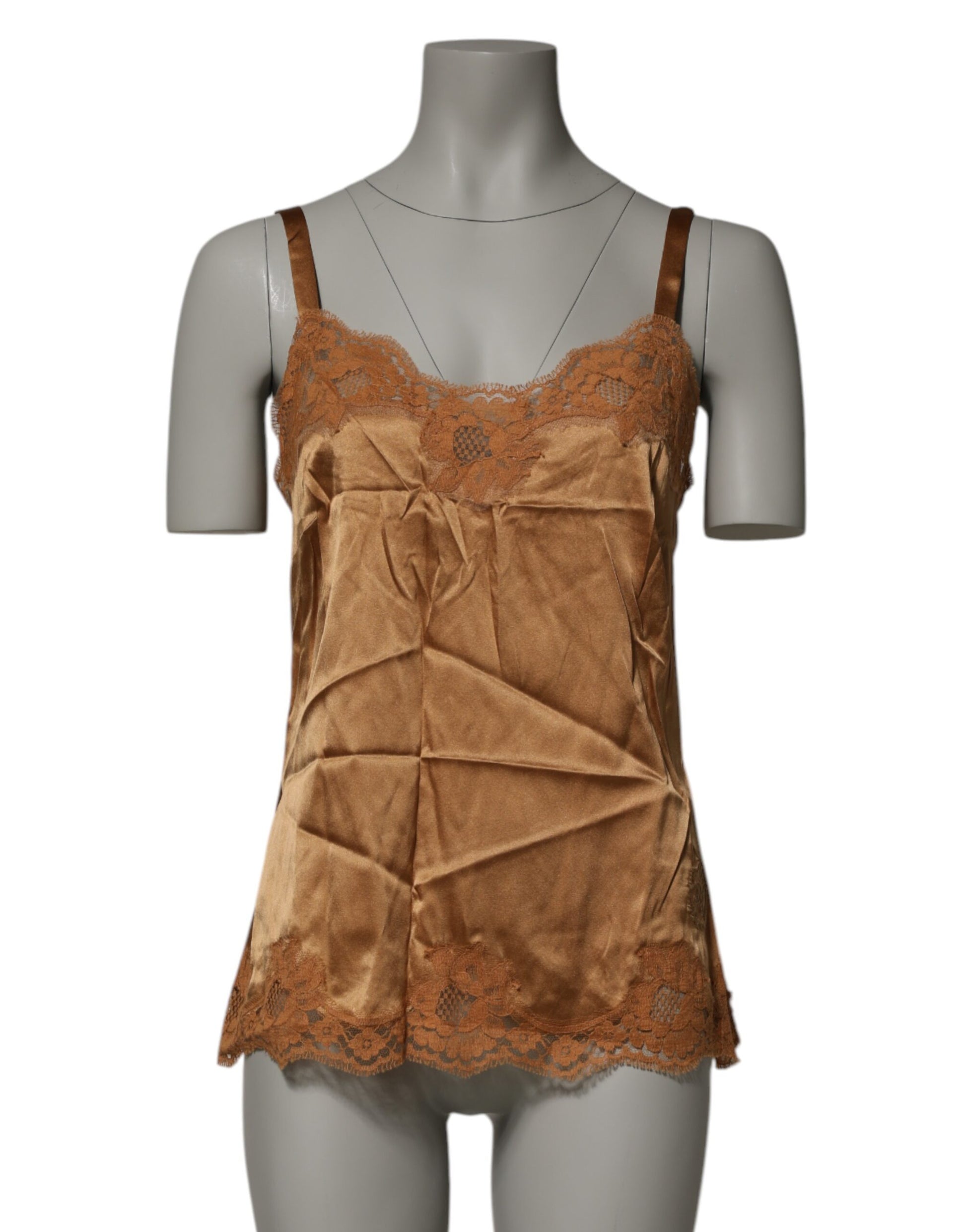 Dolce & Gabbana Brown Floral Lace Tank Lingerie Sleepwear Underwear Dolce & Gabbana