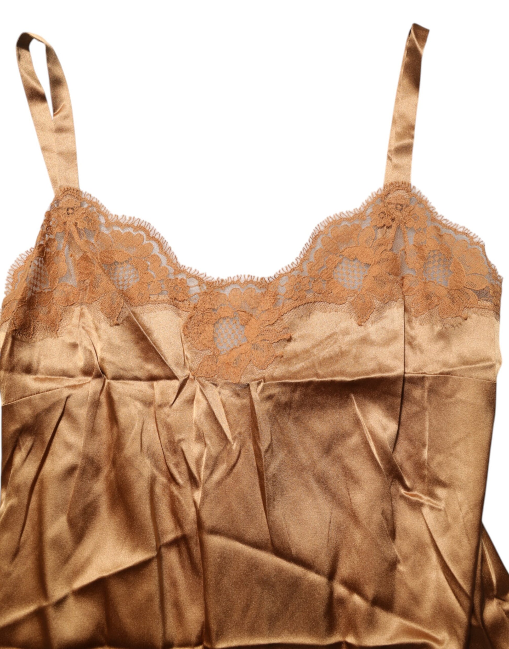 Dolce & Gabbana Brown Floral Lace Tank Lingerie Sleepwear Underwear Dolce & Gabbana
