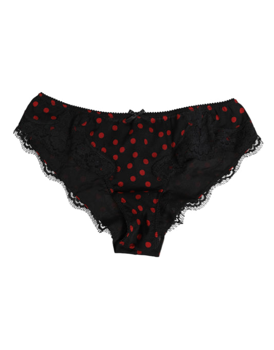 Dolce & Gabbana Black Polka Dotted Silk Low Waist Panty Underwear Dolce & Gabbana