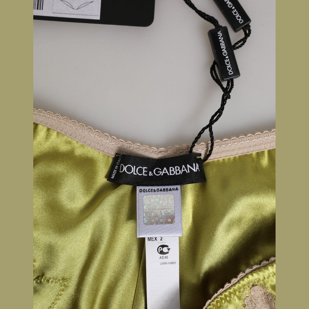 Dolce & Gabbana Green Silk Satin Floral Lace Trim Panty Underwear