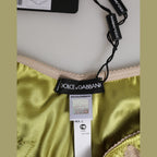 Dolce & Gabbana Green Silk Satin Floral Lace Trim Panty Underwear