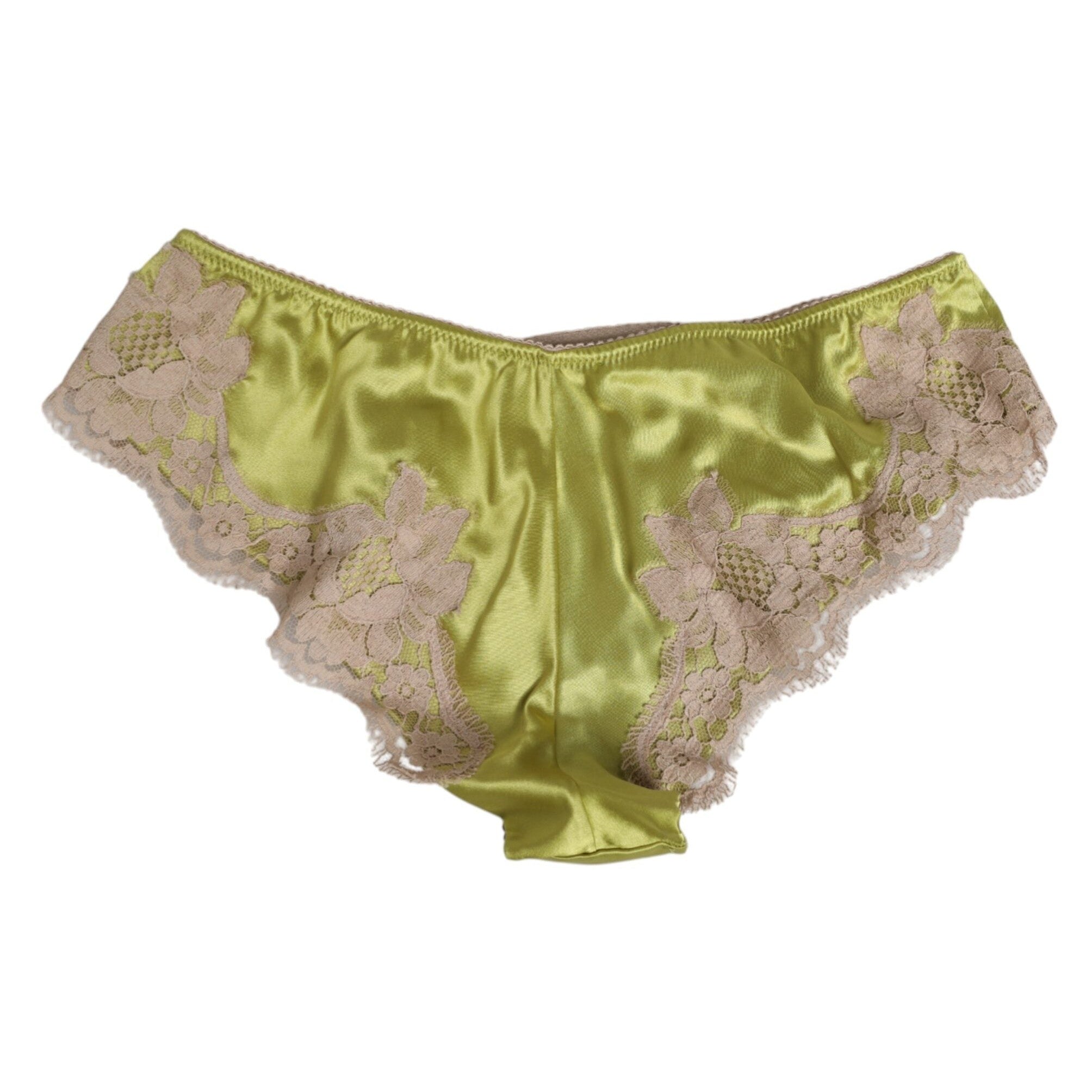 Dolce & Gabbana Green Silk Satin Floral Lace Trim Panty Underwear