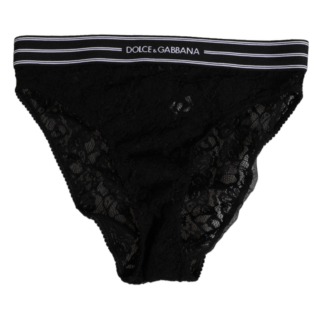 Dolce & Gabbana Black Lace Slip Brief Logo Waistband Underwear