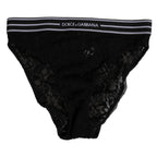 Dolce & Gabbana Black Lace Slip Brief Logo Waistband Underwear
