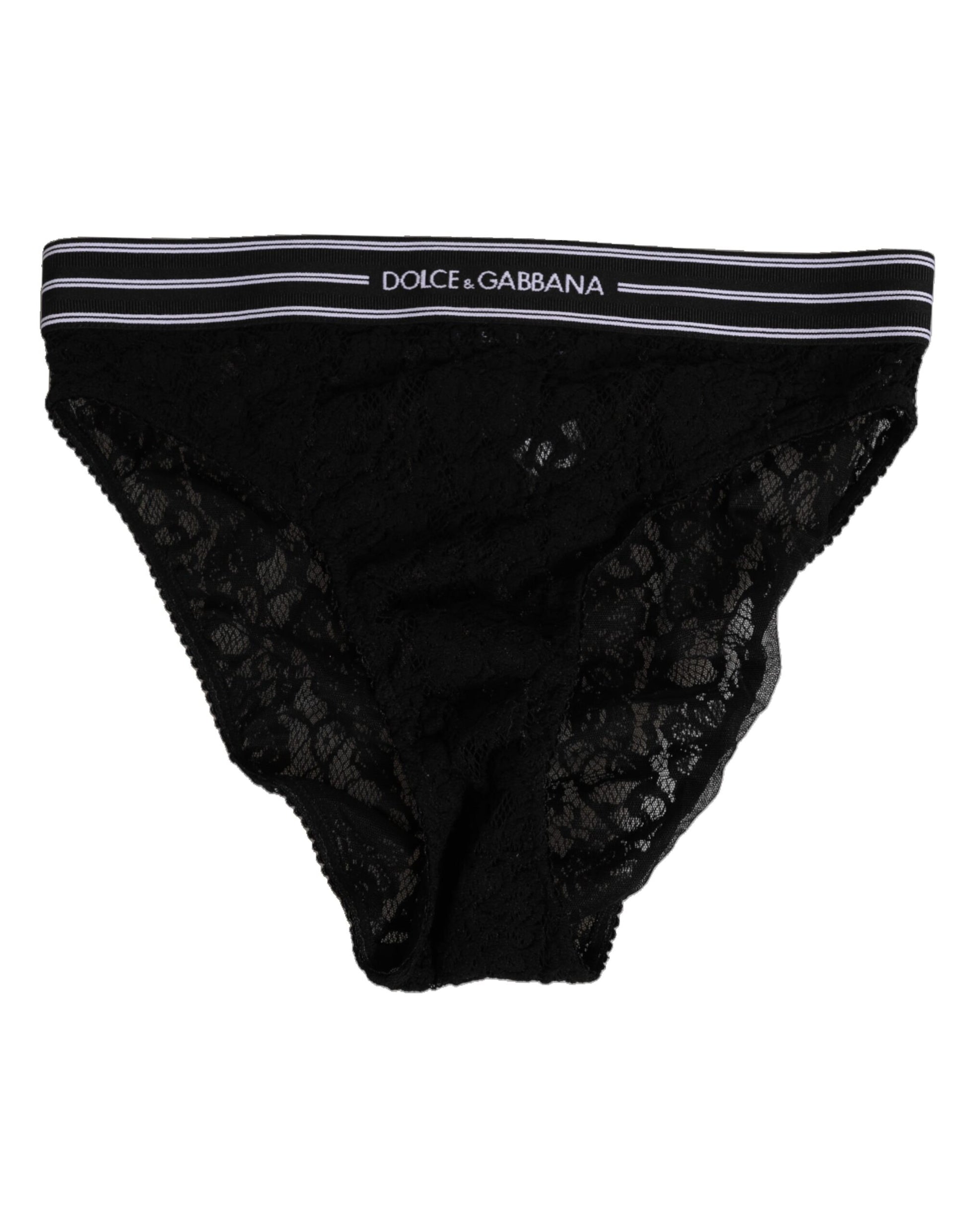Dolce & Gabbana Black Lace Slip Brief Logo Waistband Underwear Dolce & Gabbana
