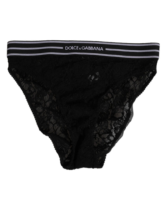 Dolce & Gabbana Black Lace Slip Brief Logo Waistband Underwear Dolce & Gabbana
