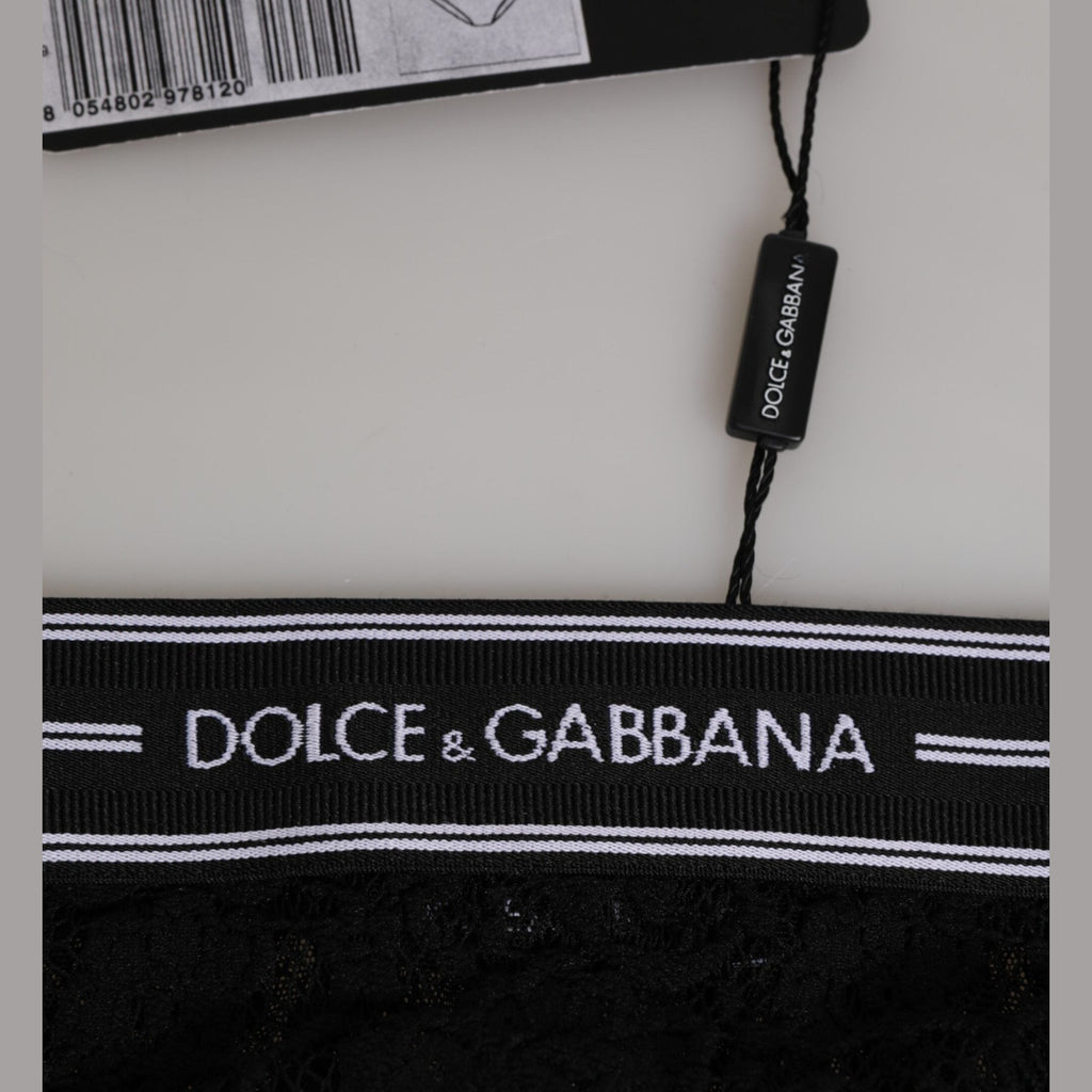 Dolce & Gabbana Black Lace Slip Brief Logo Waistband Underwear
