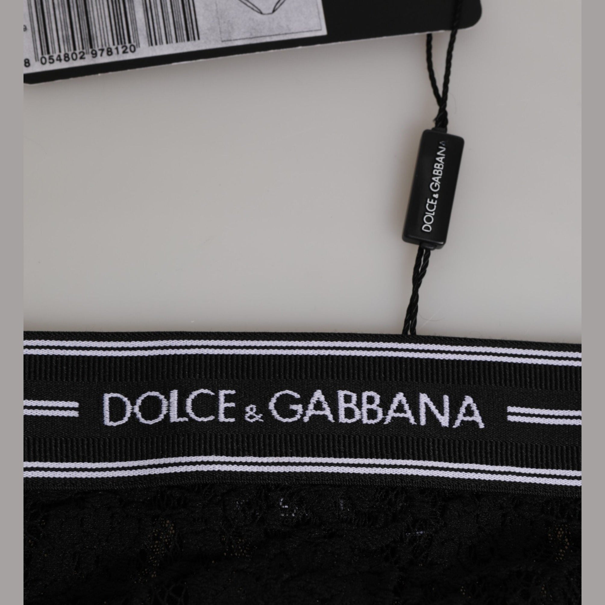 Dolce & Gabbana Black Lace Slip Brief Logo Waistband Underwear