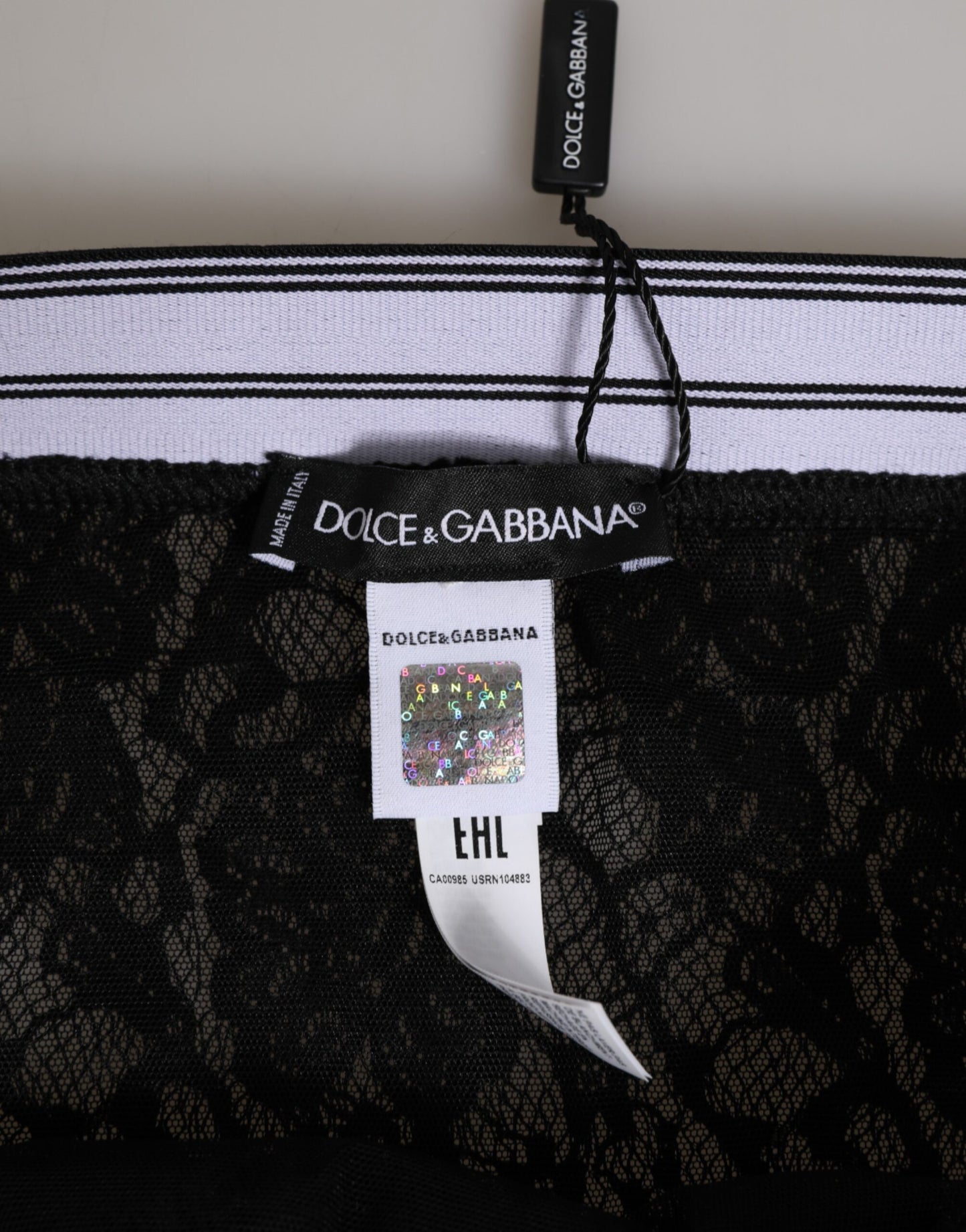 Dolce & Gabbana Black Lace Slip Brief Logo Waistband Underwear Dolce & Gabbana
