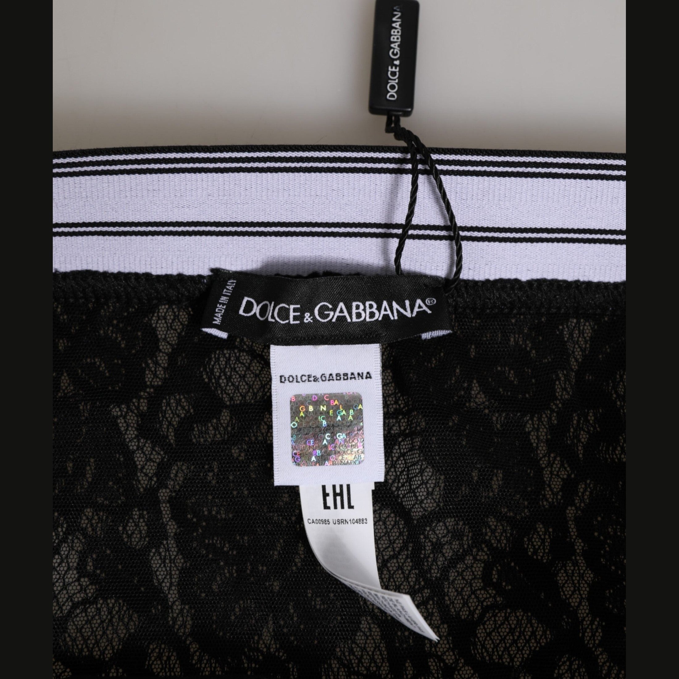 Dolce & Gabbana Black Lace Slip Brief Logo Waistband Underwear