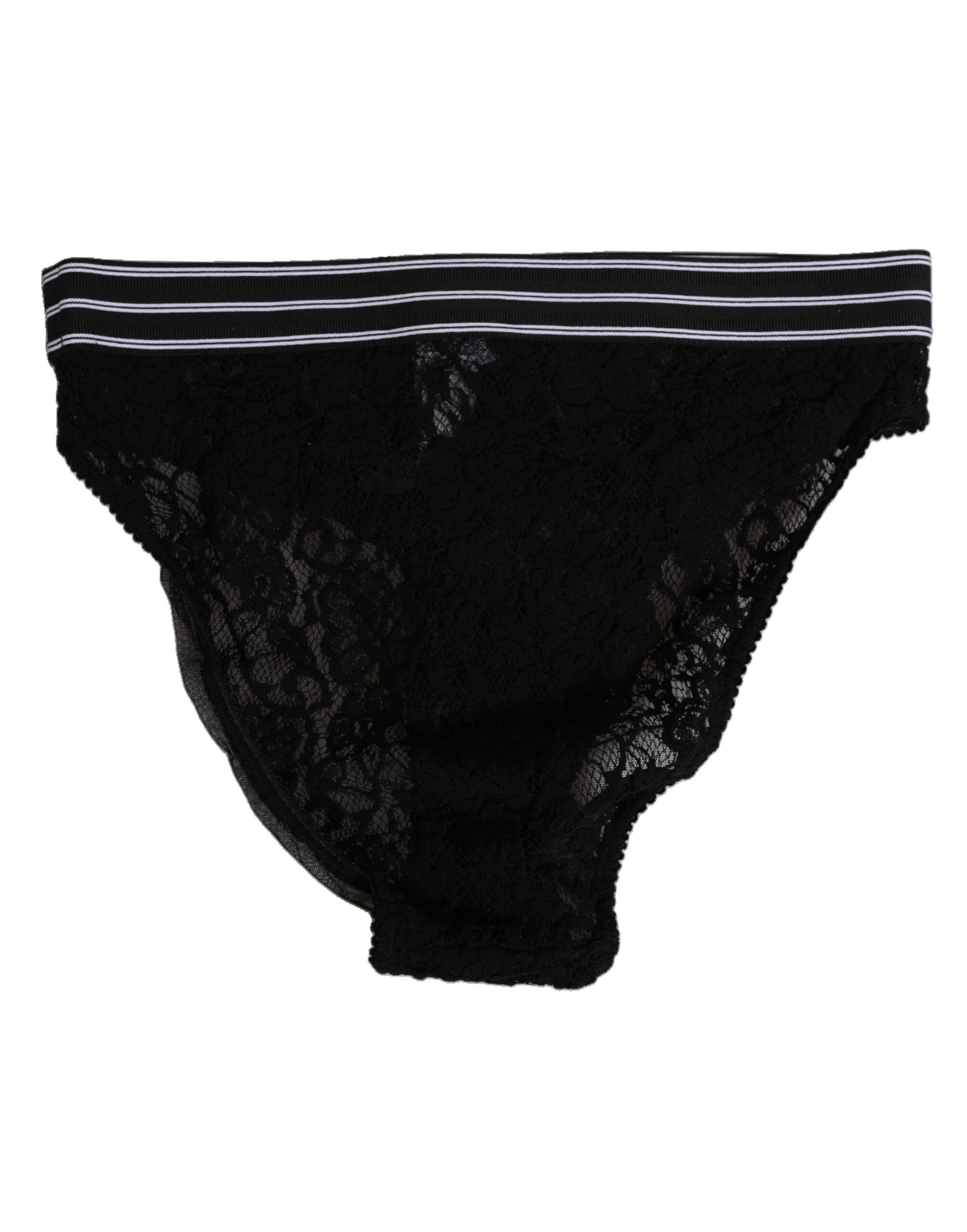 Dolce & Gabbana Black Lace Slip Brief Logo Waistband Underwear Dolce & Gabbana