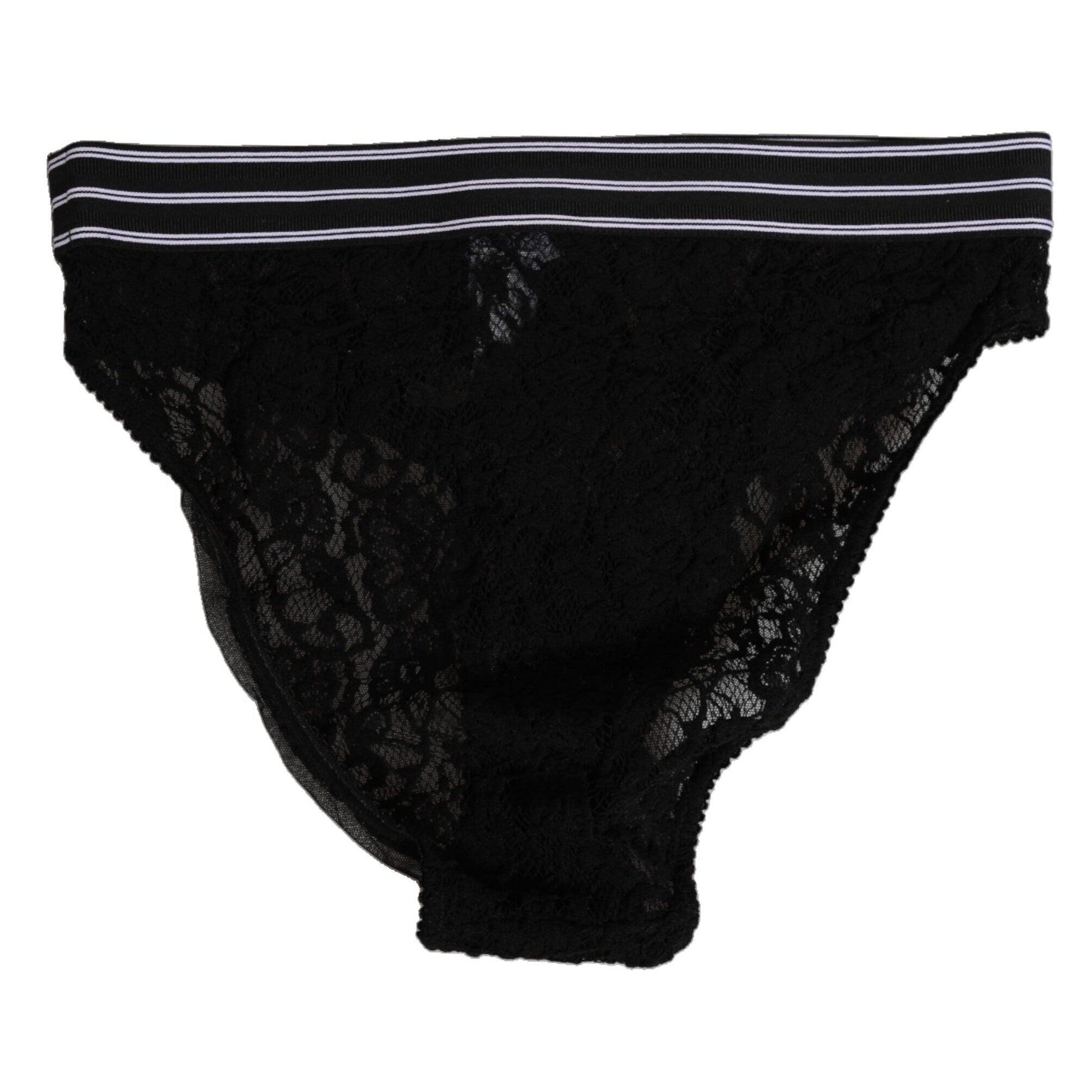 Dolce & Gabbana Black Lace Slip Brief Logo Waistband Underwear