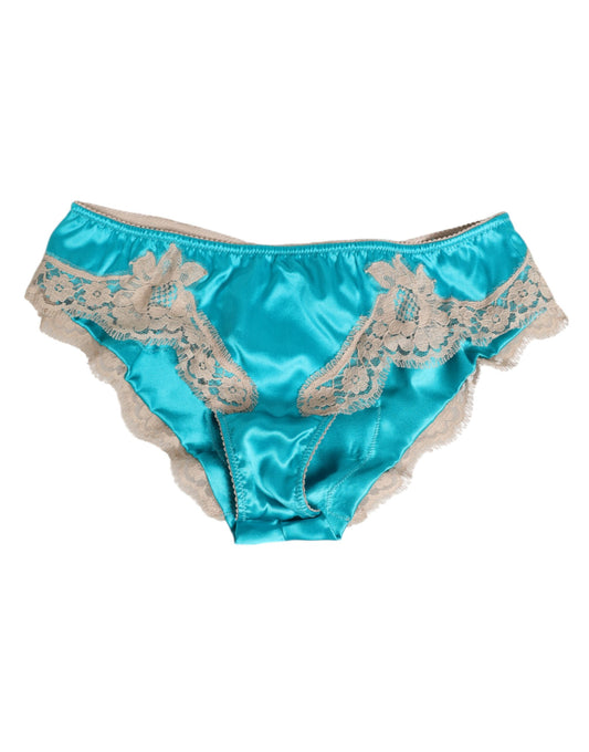 Dolce & Gabbana Blue Silk Satin Floral Lace Trim New Slip Underwear Dolce & Gabbana