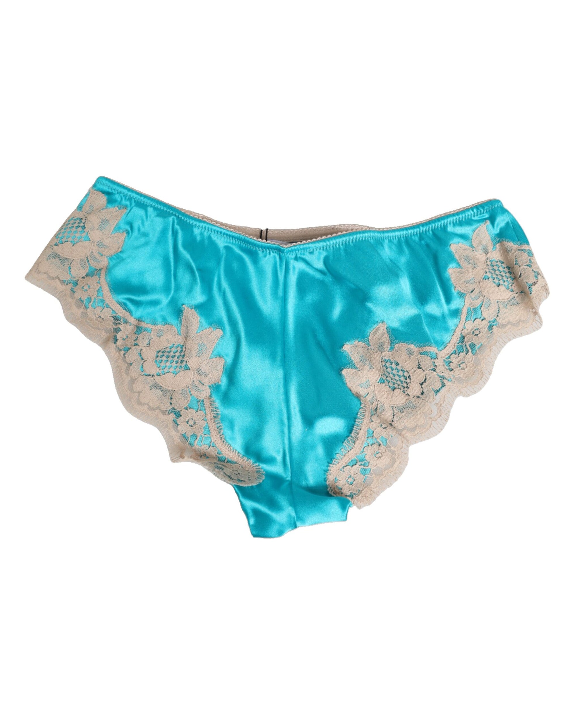 Dolce & Gabbana Blue Silk Satin Floral Lace Trim New Slip Underwear Dolce & Gabbana